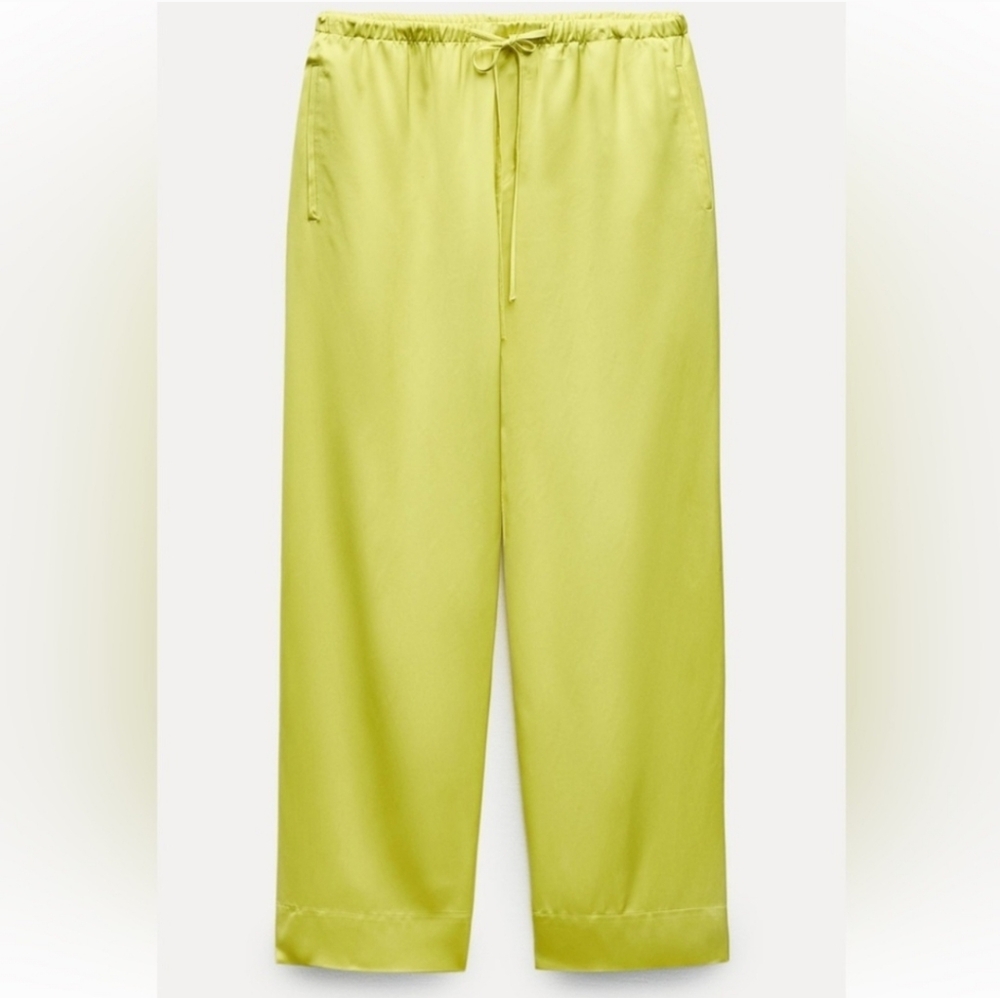 Zara Neon Yellow Satin Trousers